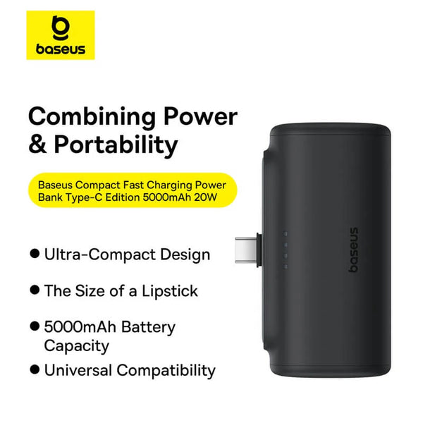 باور بانك صغير الحجم سريع الشحن من النوع C بسعة 5000mAh 20W
