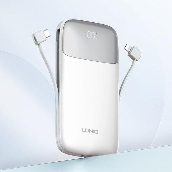 باور بانك 10000MAH للشحن السريع مع كابلات مدمجة من LDNIO