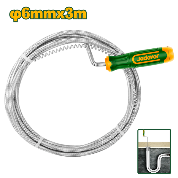 JADEVER Drain Auger 6mm x 3m – Flexible Spring Steel with Handle & S-Hook for Sink Cleaning (JDDD2303)