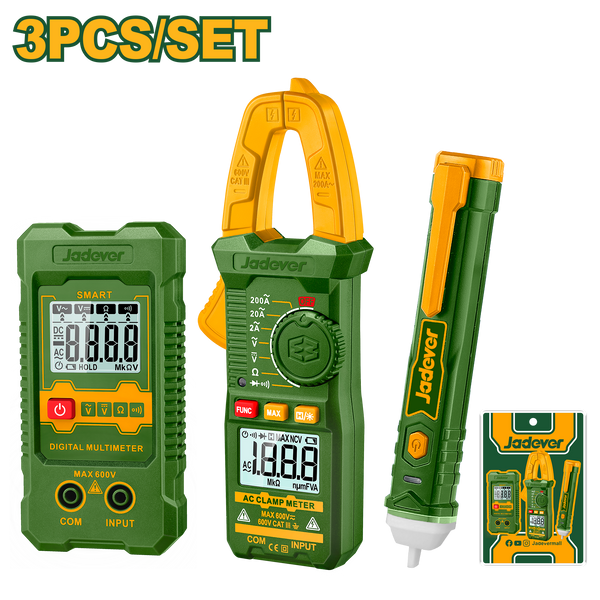 JADEVER Electrical Test Kit – 3PCs Set with Clamp Meter, Multimeter & AC Voltage Detector (JDDM94011)