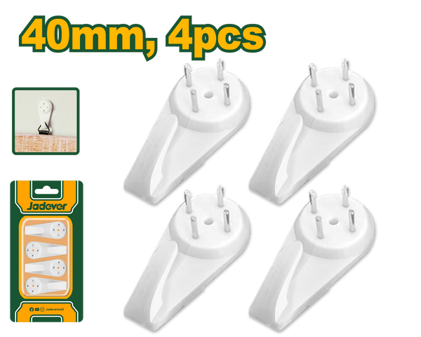 JADEVER Hardwall Picture Hangers – 40mm, 4 Pcs, Heavy-Duty ABS Hooks (JDPHK1K02)