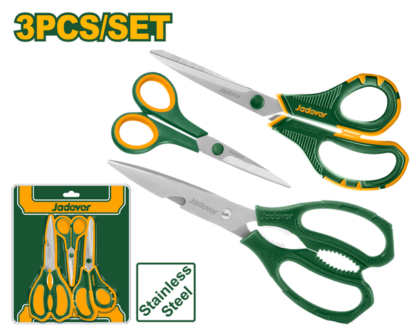 JADEVER 3PCs Scissors Set Multi-Purpose & Kitchen Use - 215mm, 210mm, 140mm (JDSX4603)