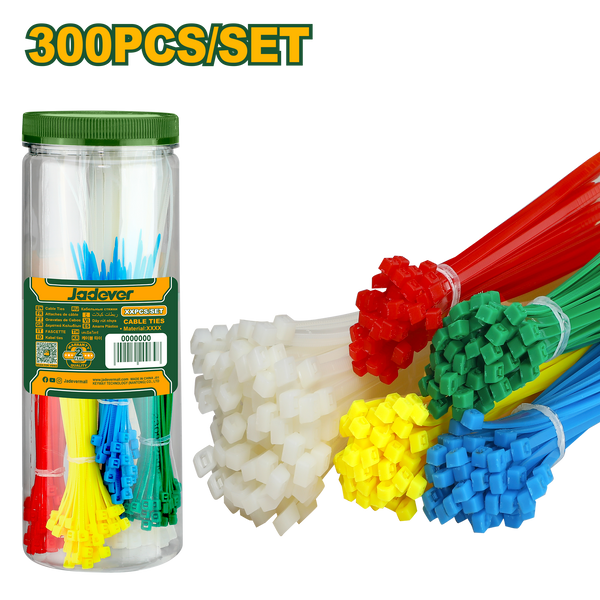 JADEVER 300 Pcs Nylon Cable Ties Set – Multi-Color, Strong & Durable (JDTE87521)