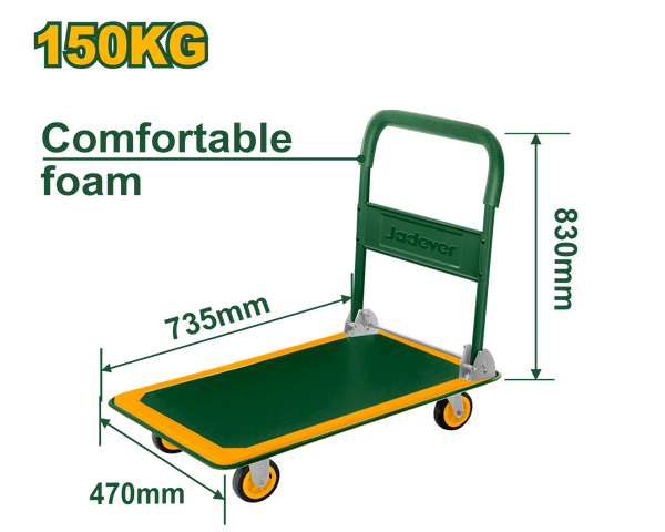 JADEVER Foldable Platform Hand Truck – 150kg Capacity, Steel Frame, 100mm Wheels (JDWB1315)