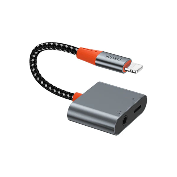 WIWU LT07 محول Lightning to Lightning &amp; 3.5mm Audio - رمادي