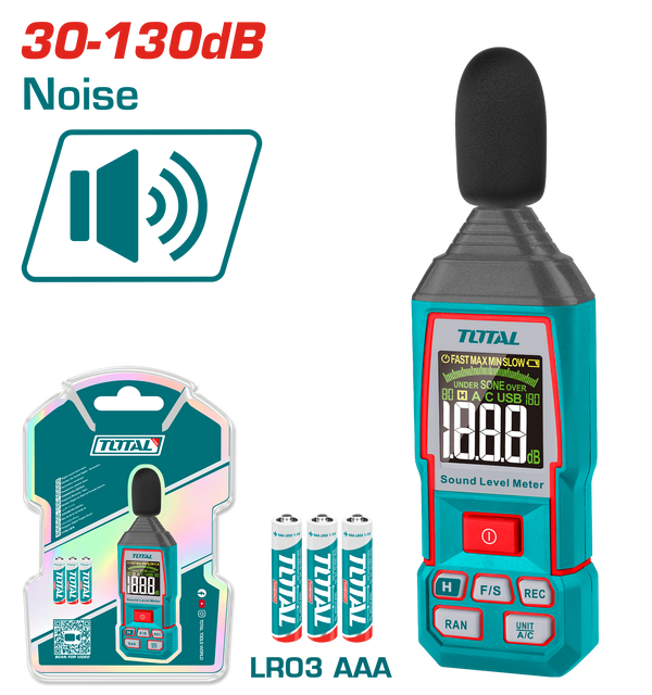 TOTAL Digital Sound Level Meter 30-130dB | High Accuracy with Backlight & Battery Indicator (TETSL031)