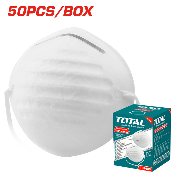 TOTAL Dust Mask – 50 Pcs | Comfortable Fit with Adjustable Nose Clip (TSP403)