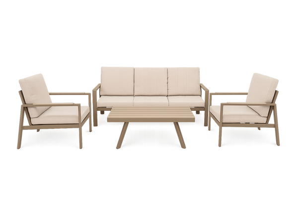 Modern Outdoor Aluminum Sofa Set with Faux Wood Coffee Table – 4 Piece