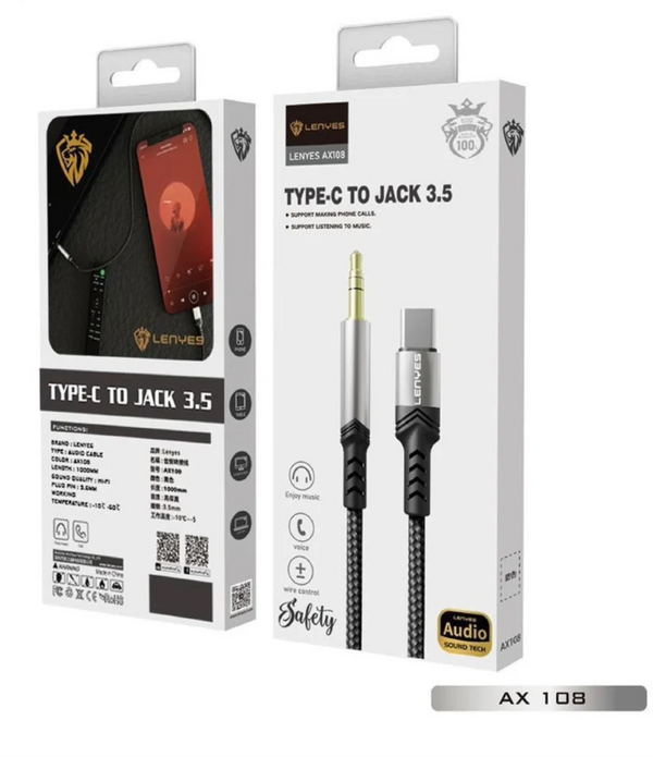 Lenyes AX108 Type-C إلى كابل AUX 3.5 ملم